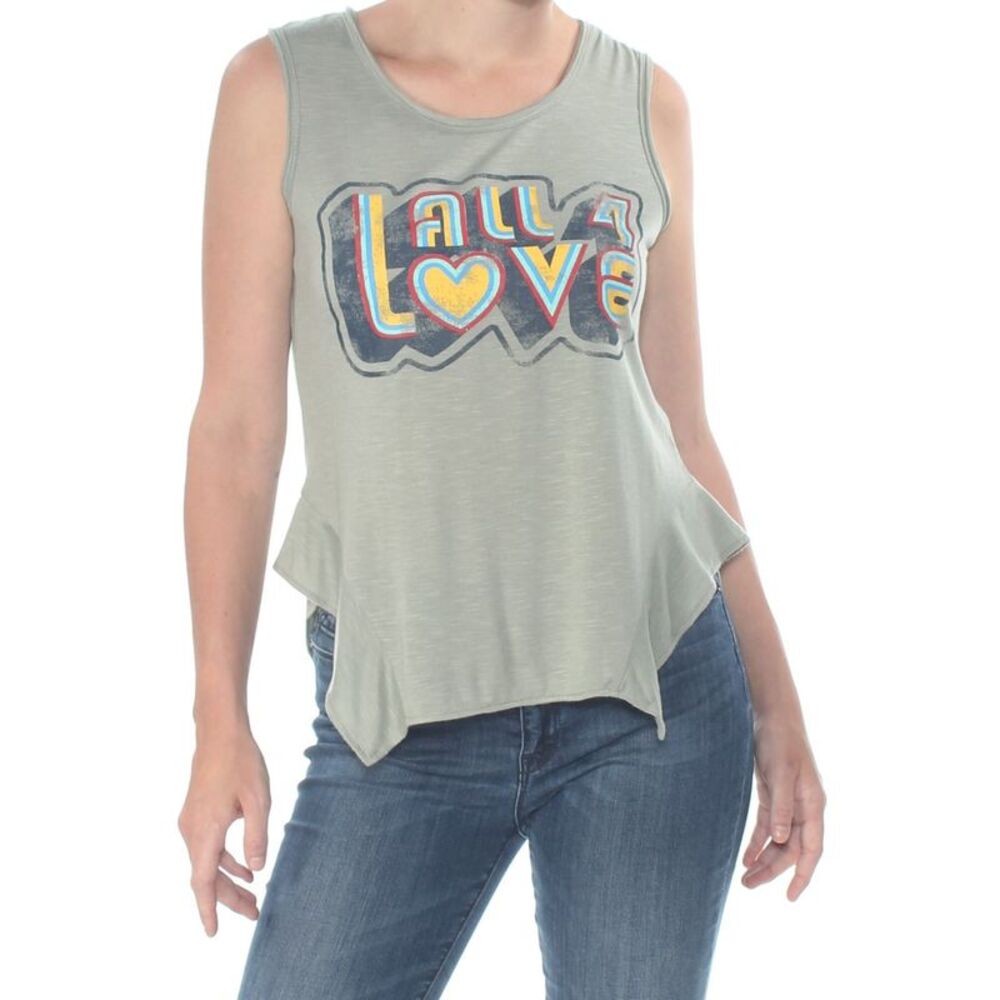 JESSICA SIMPSON Womens Green Linnie Graphic Sleeveless Jewel Neck Top XS
